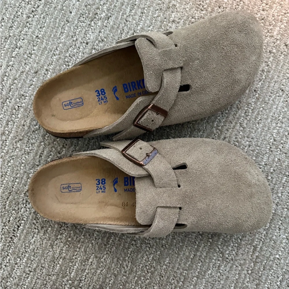 Birkenstock Taupe Suede Clogs - Picture 1 of 5